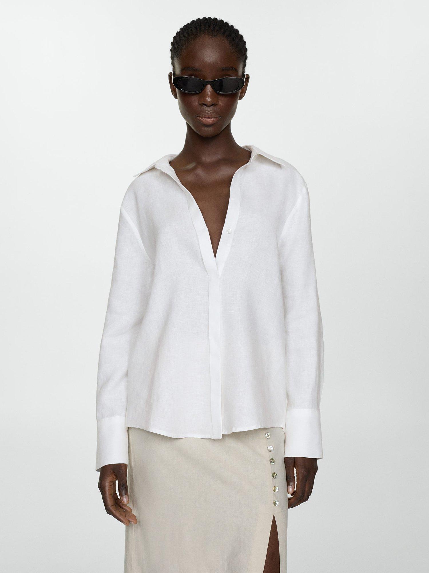 Mango Samara Linen Shirt, White