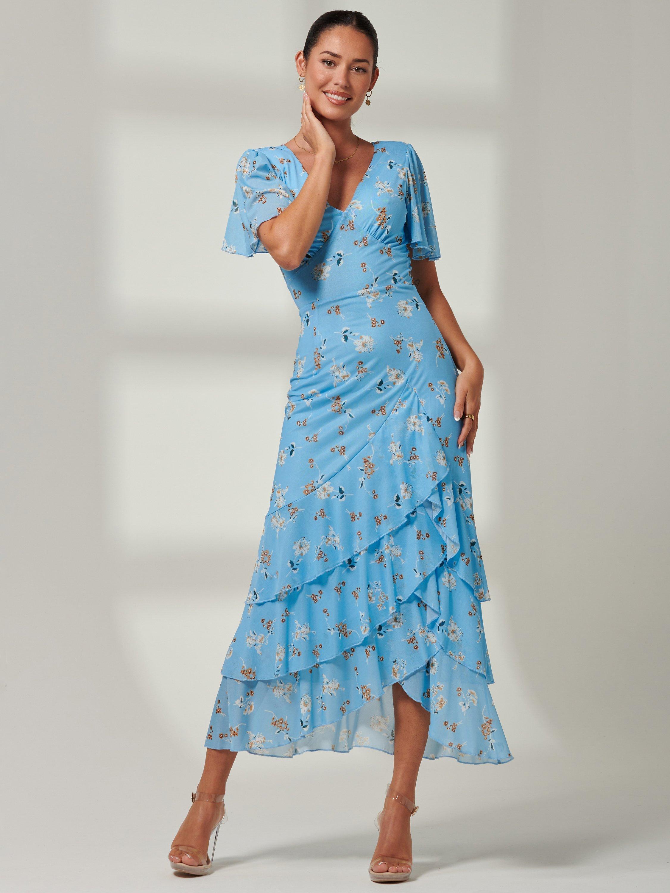 Product image 1 of 7, which shows Jolie Moi Daleysa Mesh Maxi Dress, Blue Floral, 8