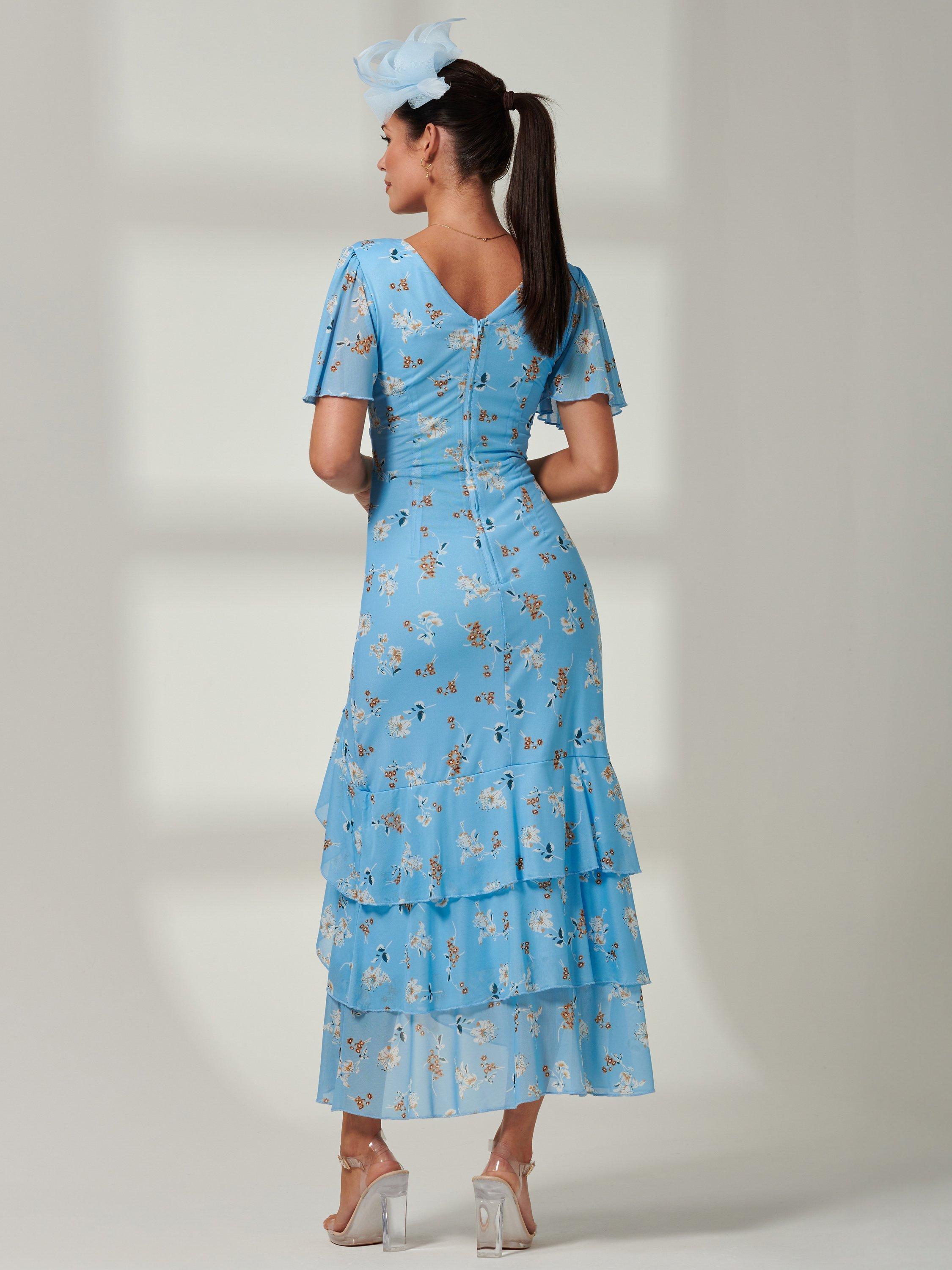 Product image 2 of 7, which shows Jolie Moi Daleysa Mesh Maxi Dress, Blue Floral, 8