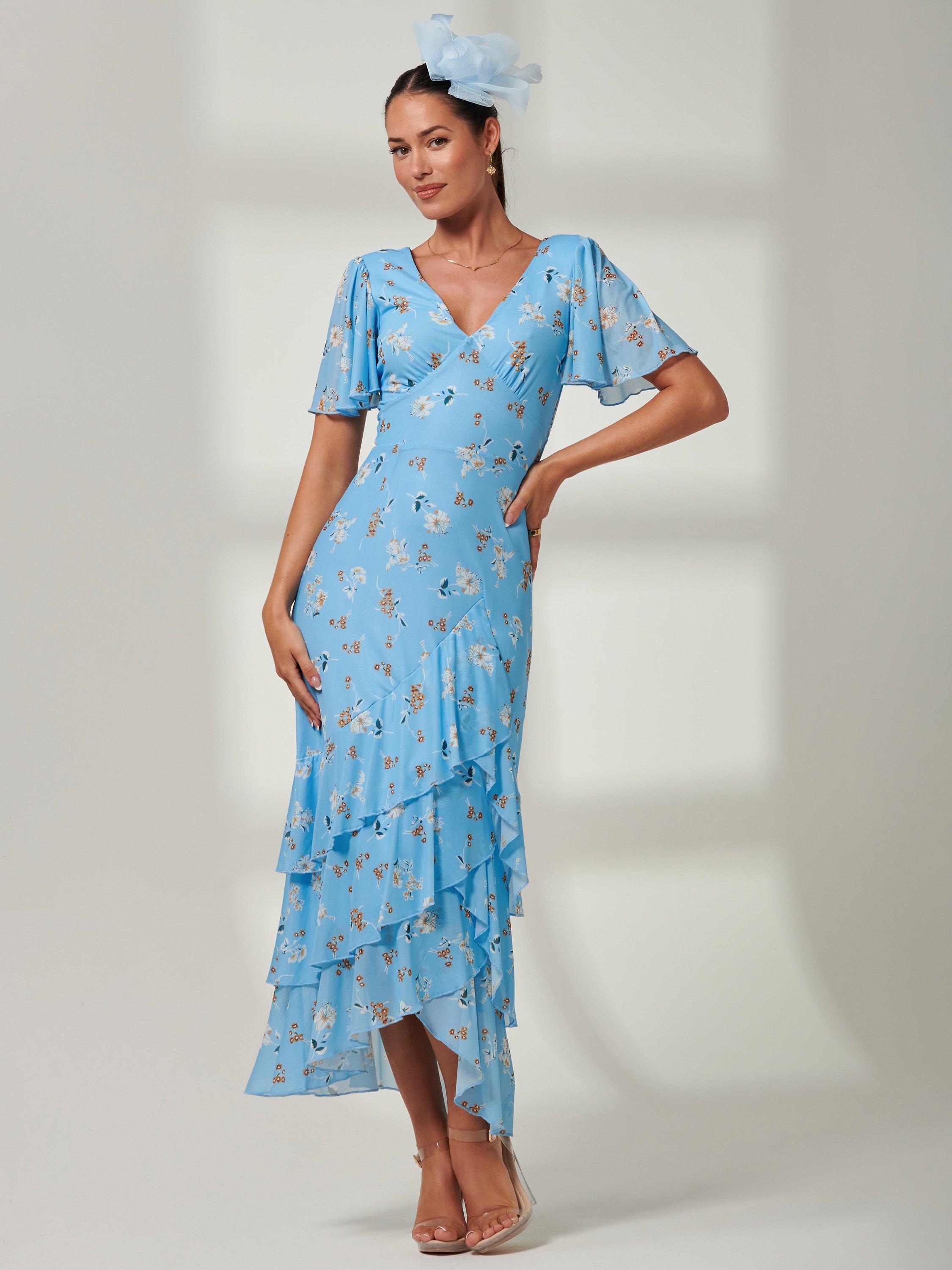 Product image 3 of 7, which shows Jolie Moi Daleysa Mesh Maxi Dress, Blue Floral, 8
