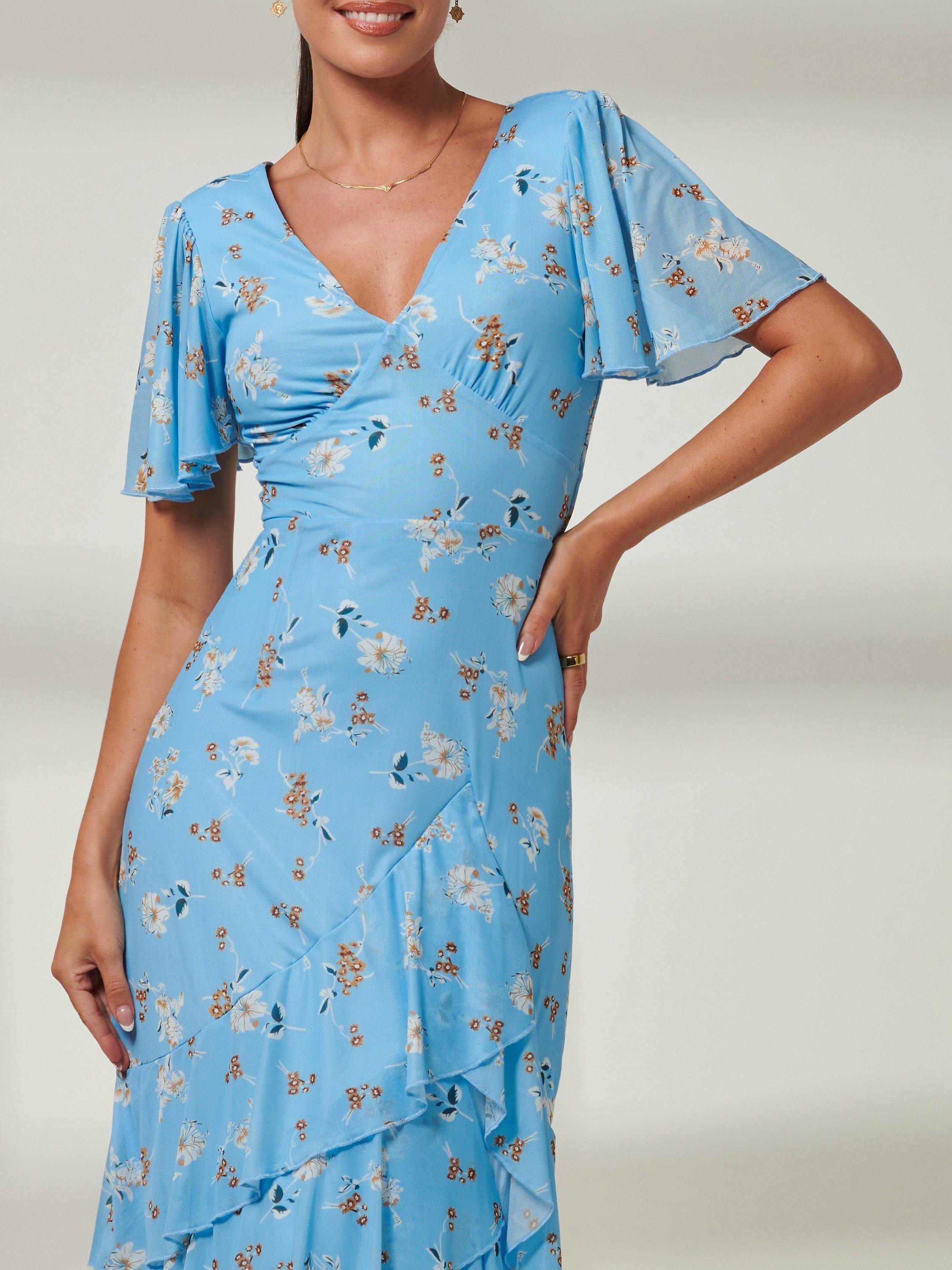 Product image 4 of 7, which shows Jolie Moi Daleysa Mesh Maxi Dress, Blue Floral, 8