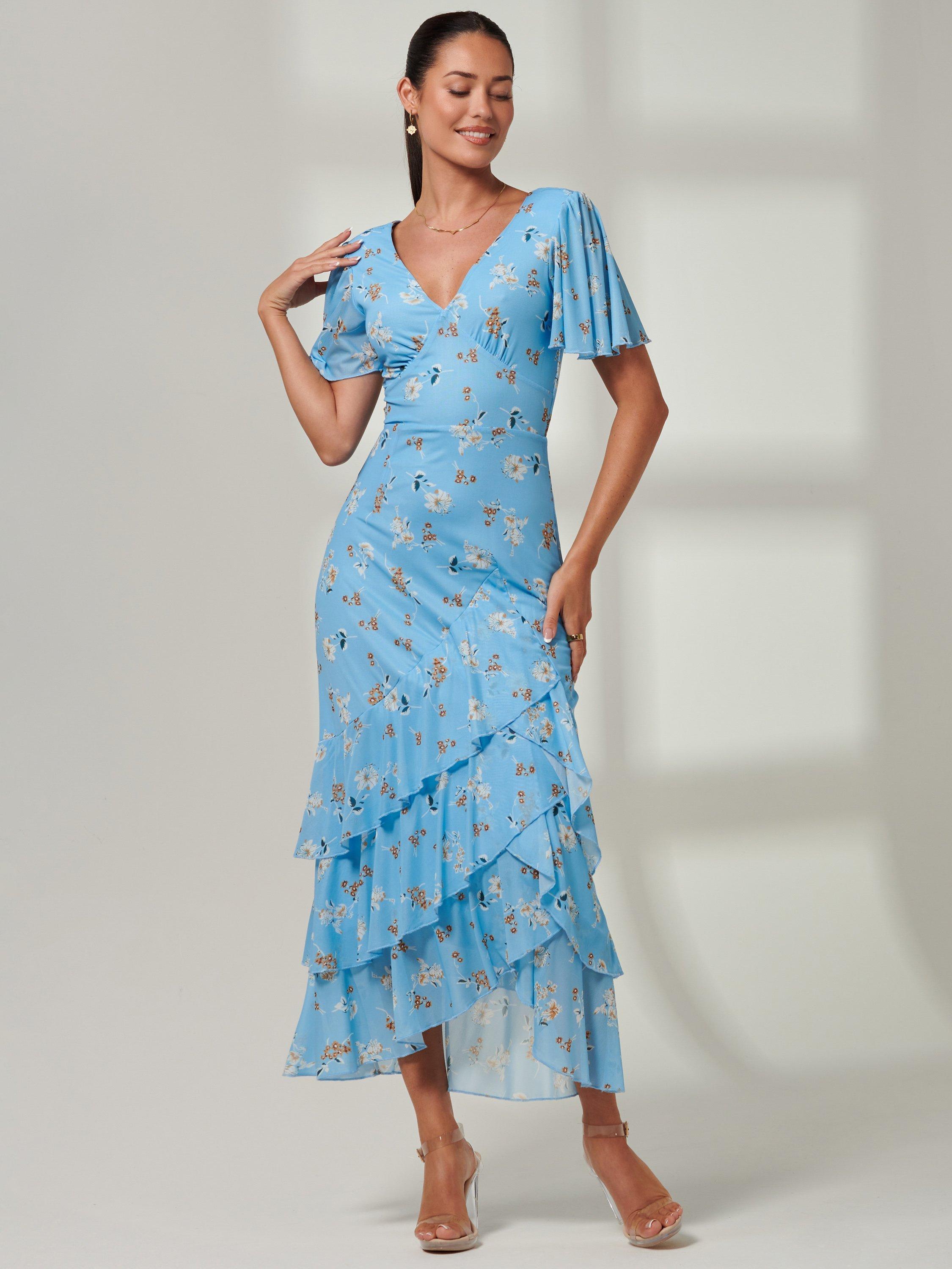 Product image 5 of 7, which shows Jolie Moi Daleysa Mesh Maxi Dress, Blue Floral, 8