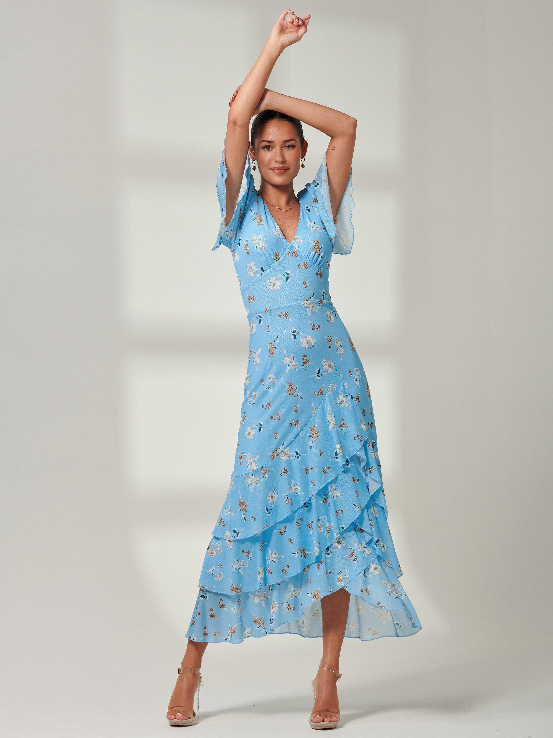 Product image 6 of 7, which shows Jolie Moi Daleysa Mesh Maxi Dress, Blue Floral, 8