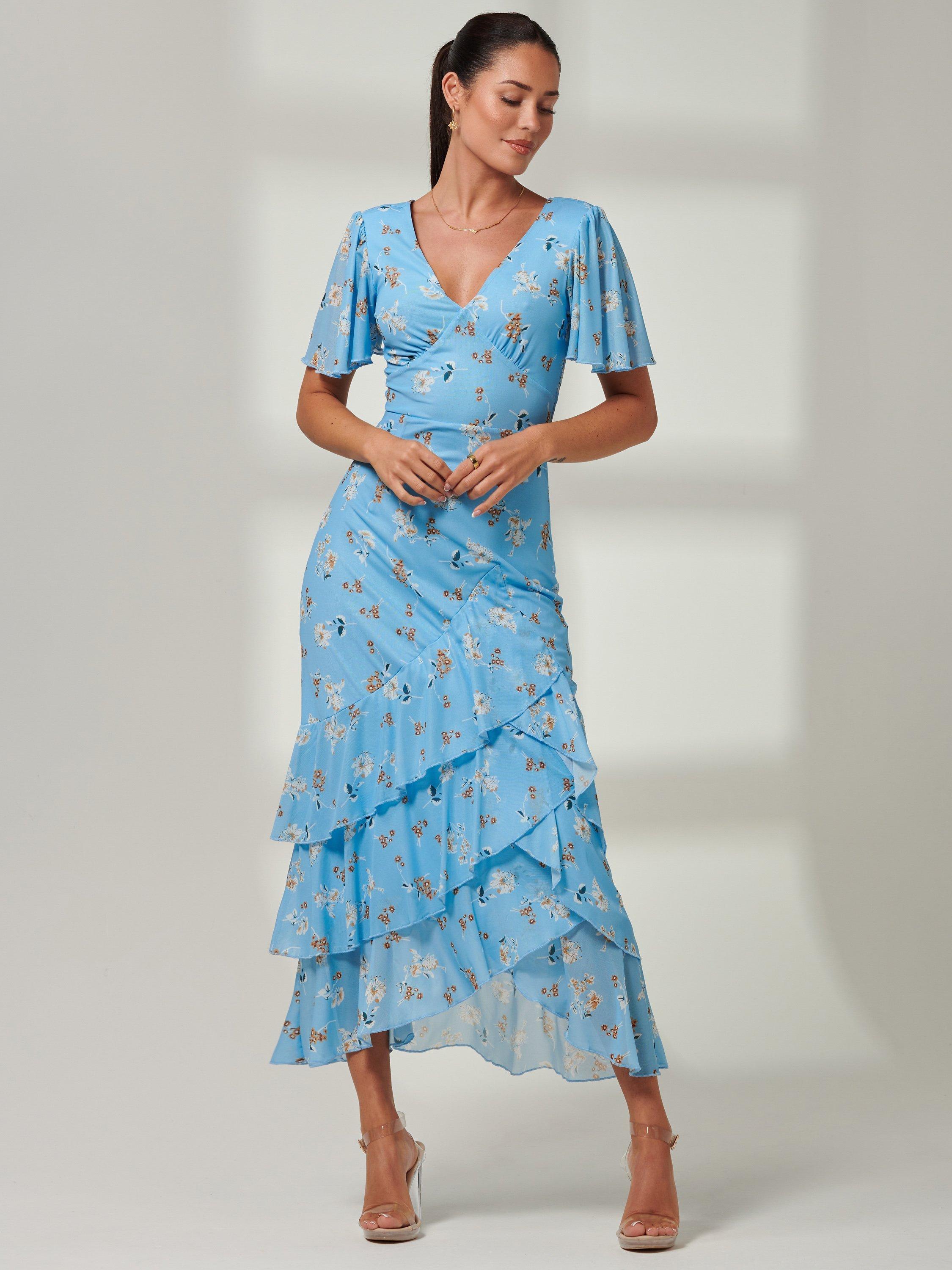 Product image 7 of 7, which shows Jolie Moi Daleysa Mesh Maxi Dress, Blue Floral, 8