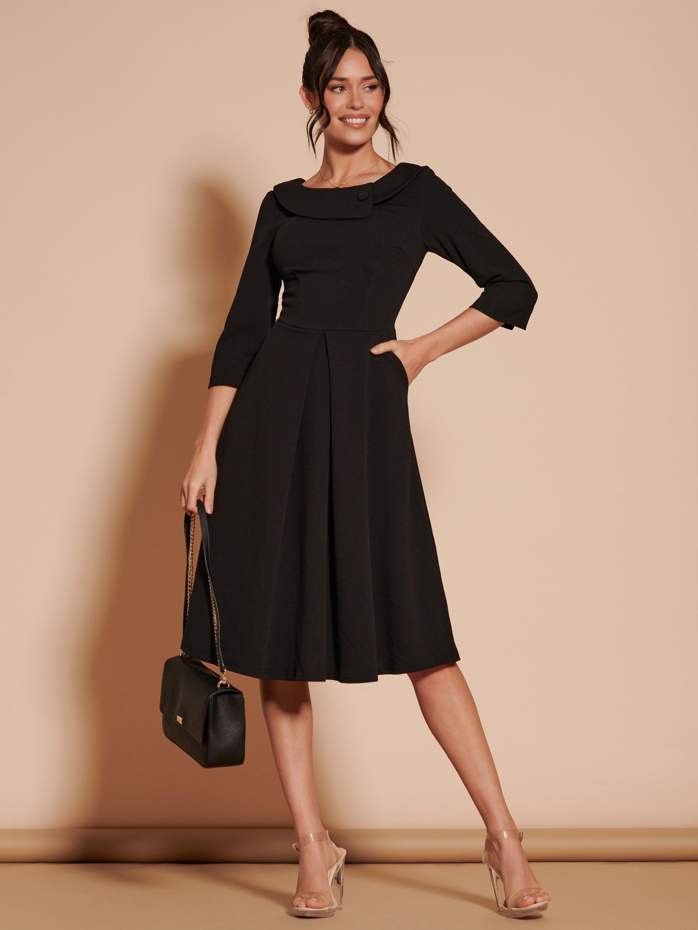 Jolie Moi Fold Neck Midi Dress Black