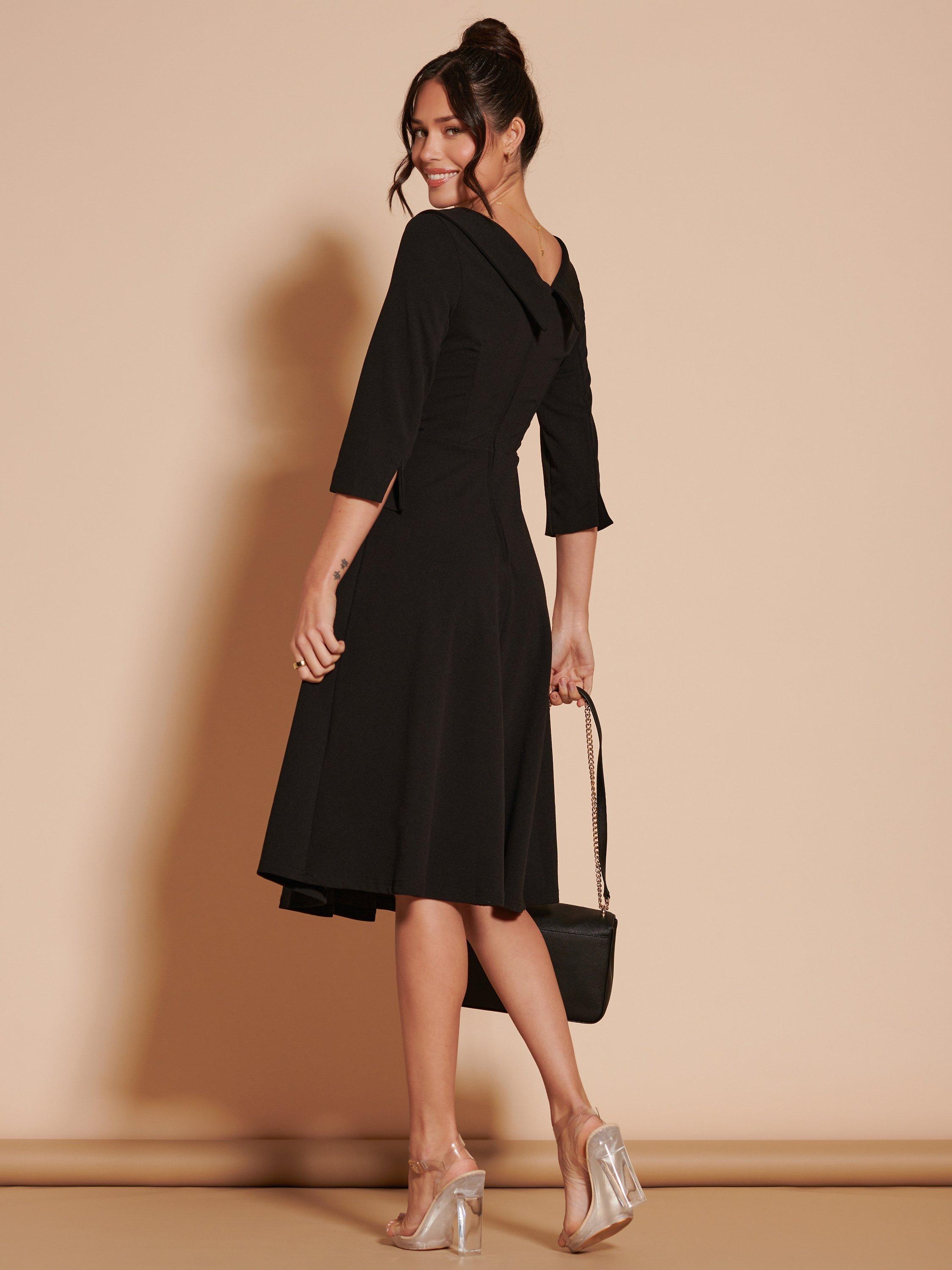 Product image 2 of 7, which shows Jolie Moi Fold Neck Midi Dress, Black, 8