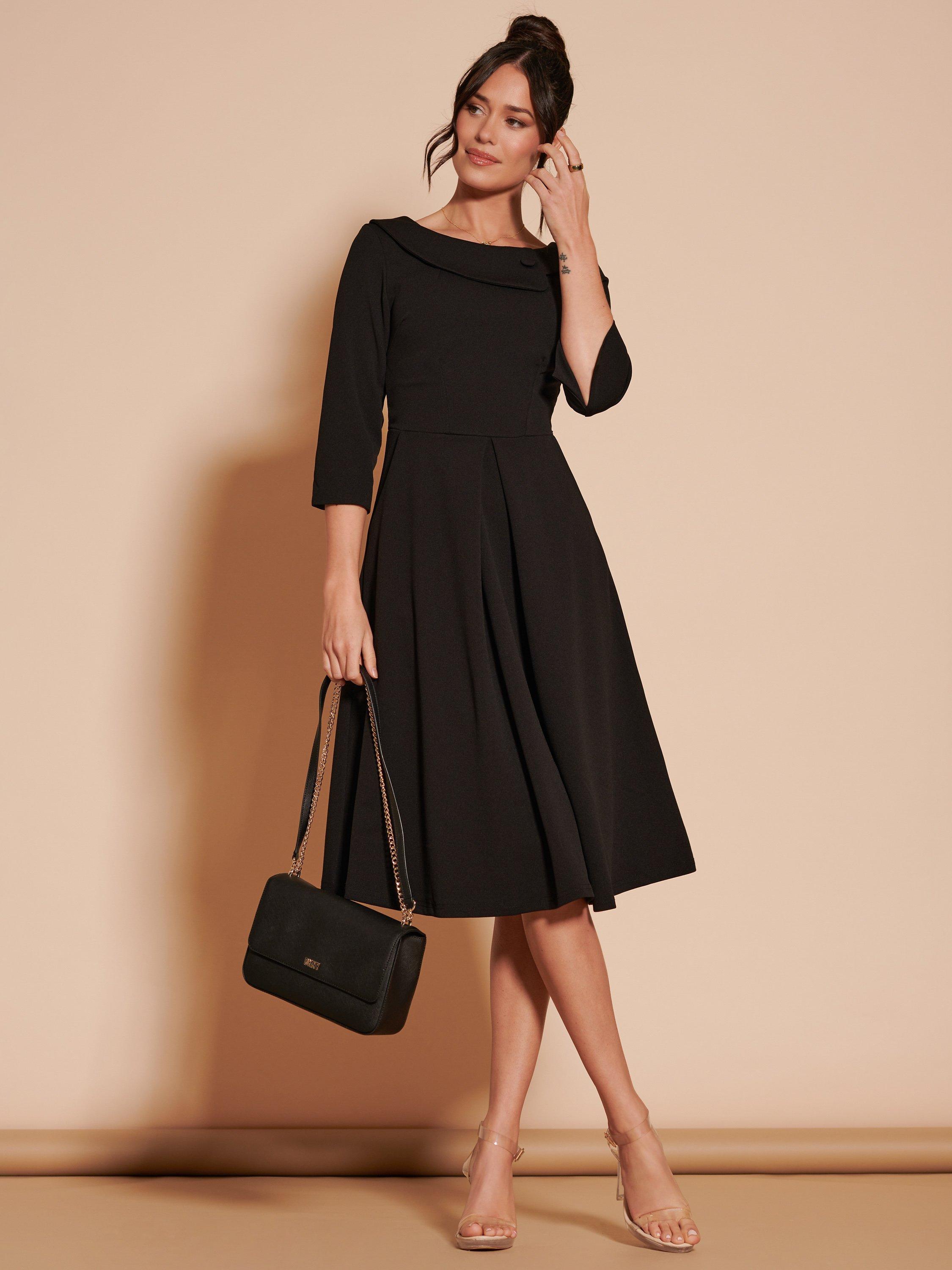 Product image 3 of 7, which shows Jolie Moi Fold Neck Midi Dress, Black, 8