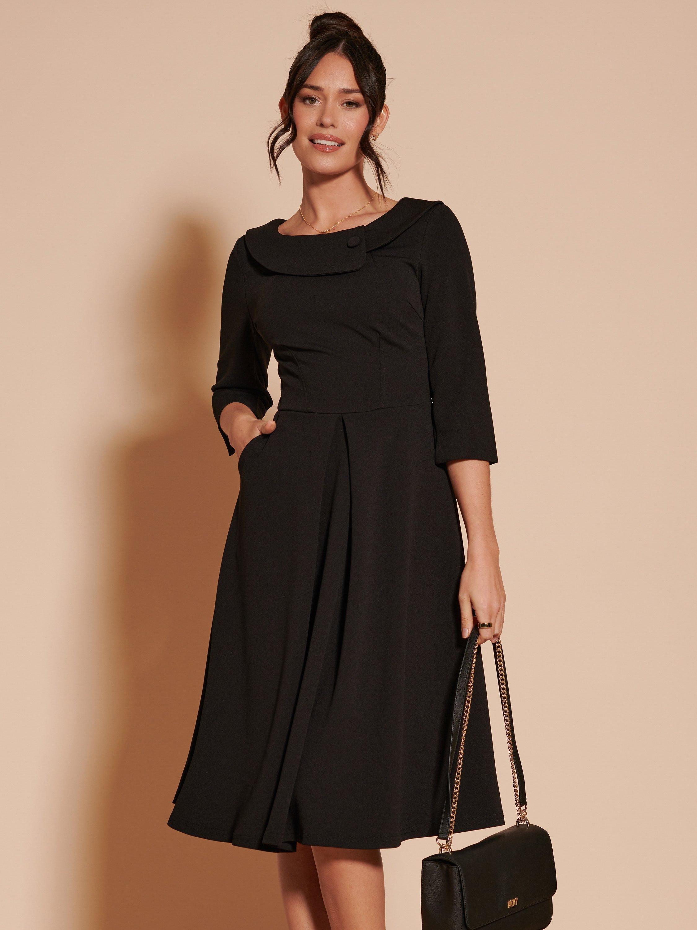 Product image 5 of 7, which shows Jolie Moi Fold Neck Midi Dress, Black, 8