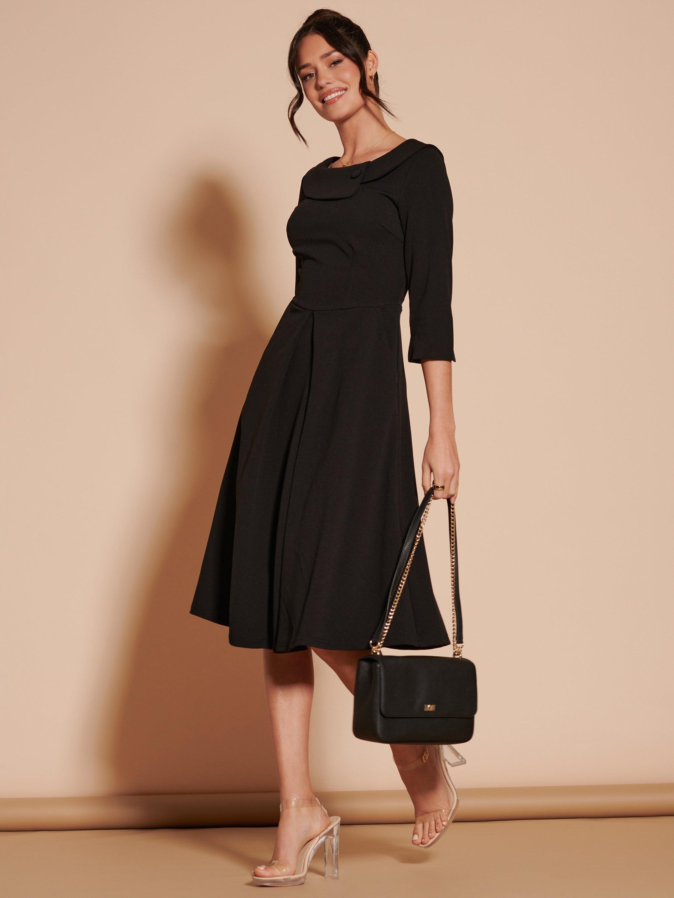 Product image 6 of 7, which shows Jolie Moi Fold Neck Midi Dress, Black, 8