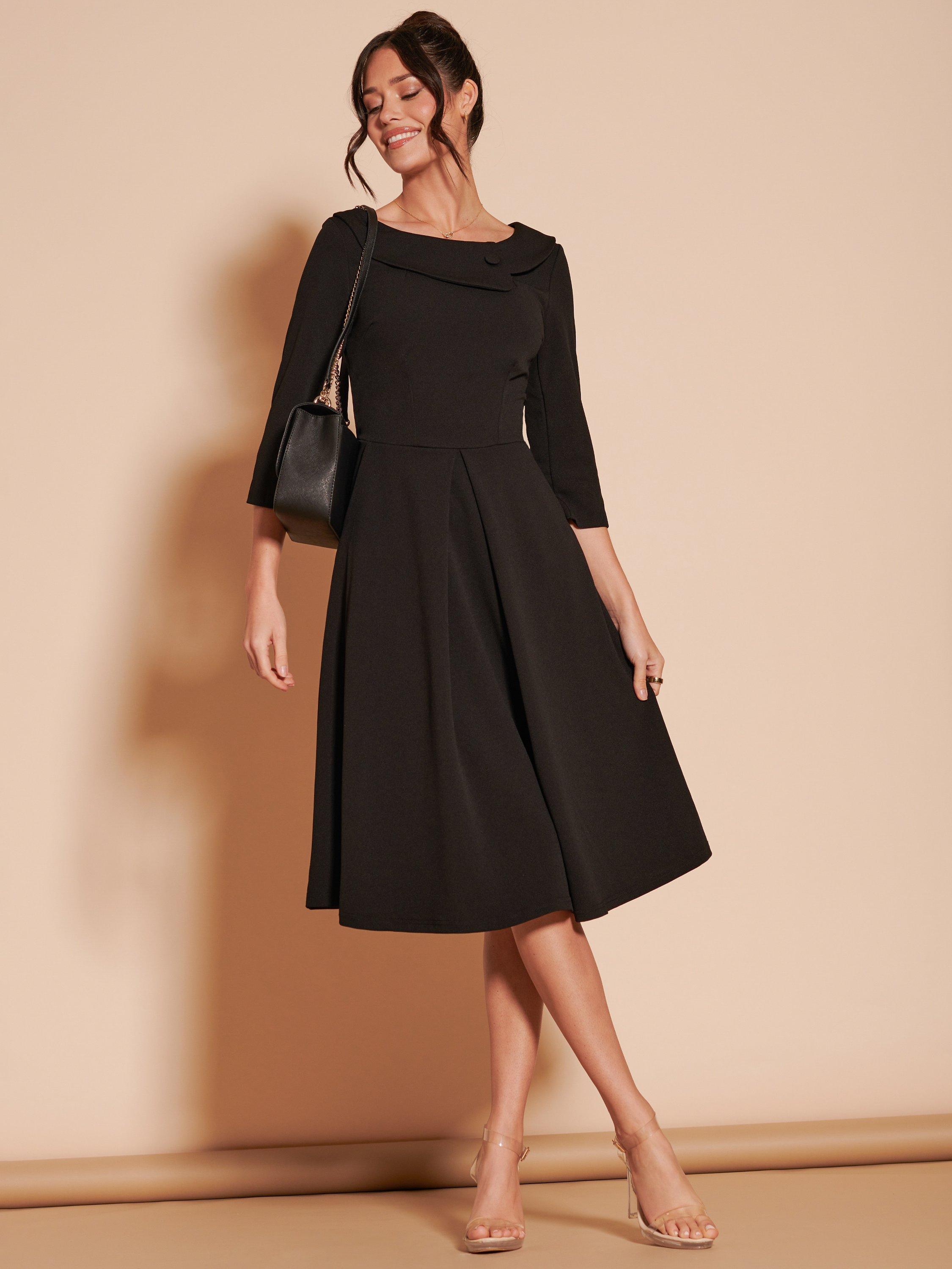 Product image 7 of 7, which shows Jolie Moi Fold Neck Midi Dress, Black, 8