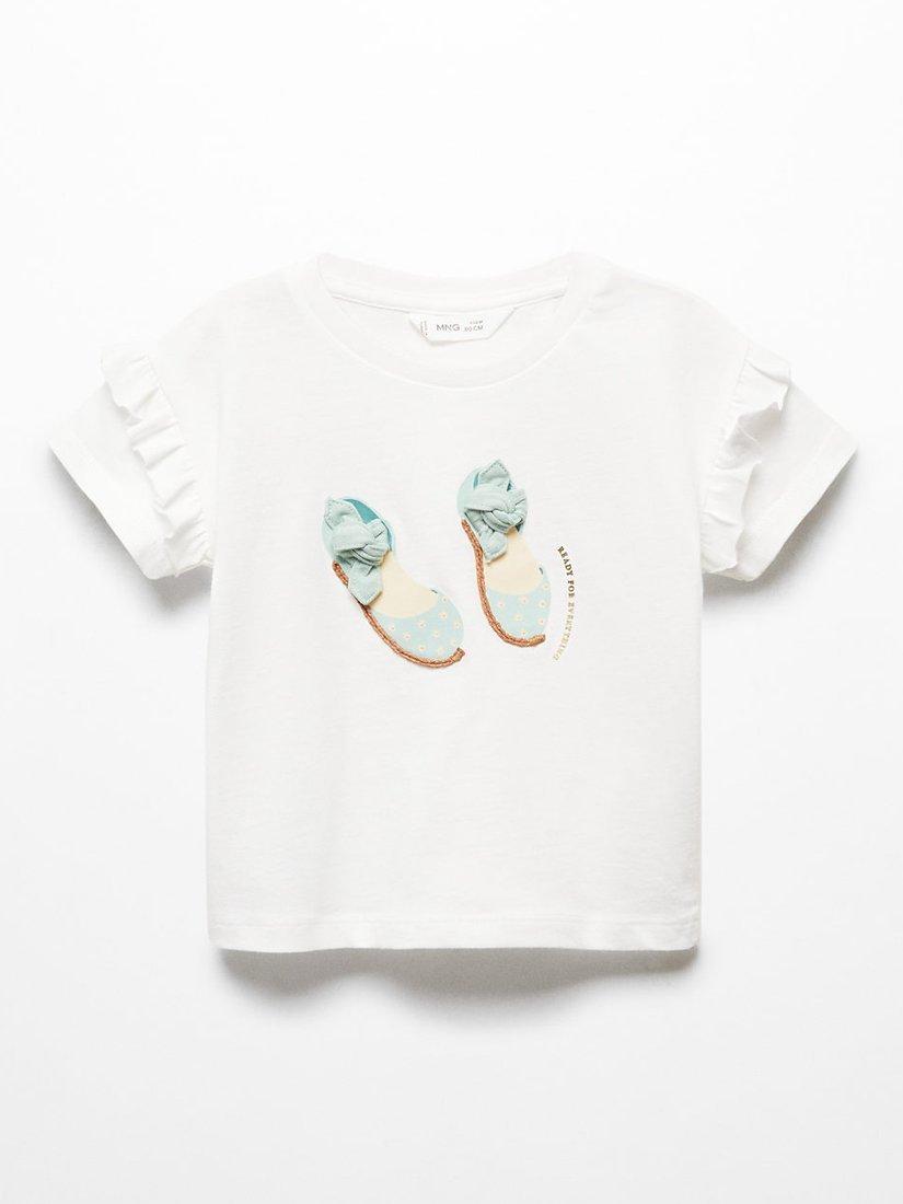 Mango Kids' Embossed Shoes T-Shirt, Natural White/Multi