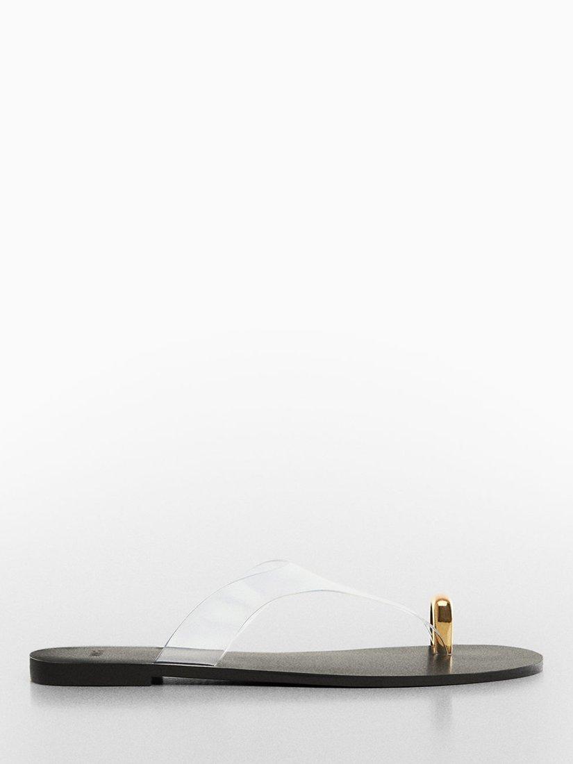 Mango Ring Vinyl Leather Sandals, Black