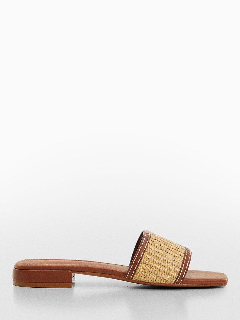 Product image 1 of 4, which shows Mango Pala Raffia Strap Sandals, Medium Brown, 4