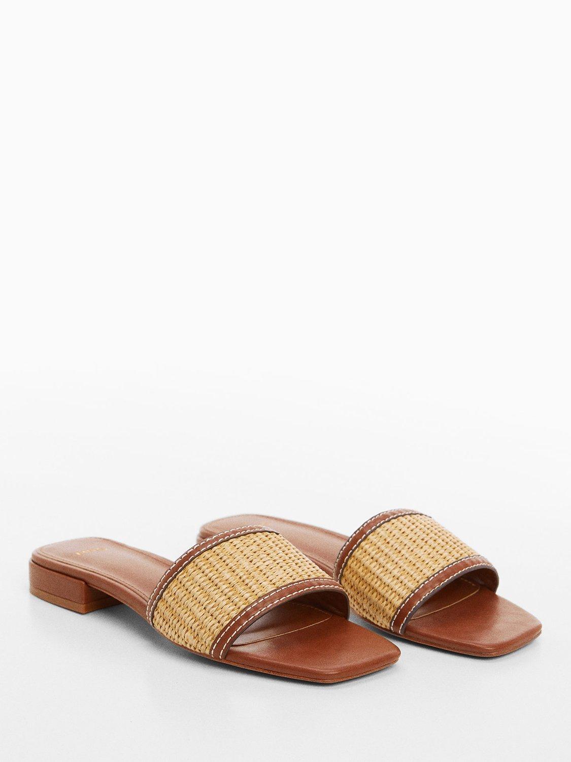 Product image 2 of 4, which shows Mango Pala Raffia Strap Sandals, Medium Brown, 4