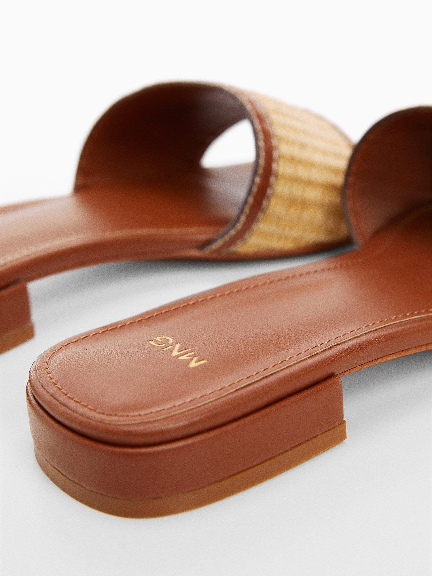 Product image 3 of 4, which shows Mango Pala Raffia Strap Sandals, Medium Brown, 4