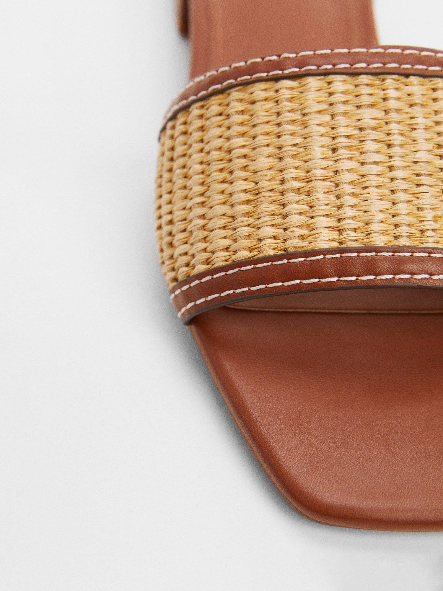 Product image 4 of 4, which shows Mango Pala Raffia Strap Sandals, Medium Brown, 4