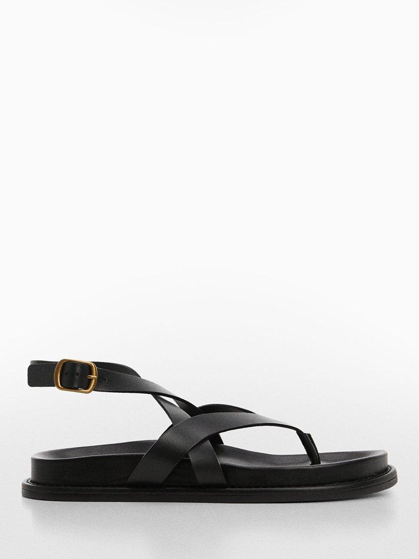 Product image 1 of 4, which shows Mango Utila Leather Strap Sandals, Black, 6