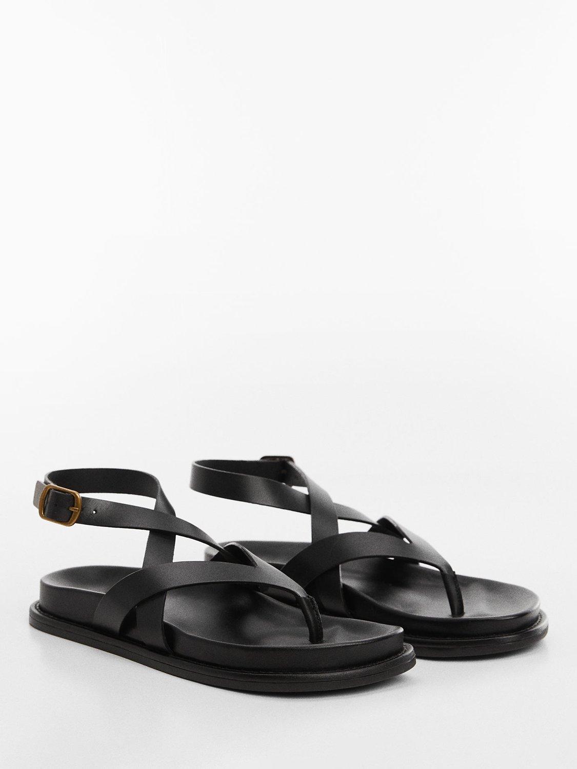 Product image 2 of 4, which shows Mango Utila Leather Strap Sandals, Black, 6