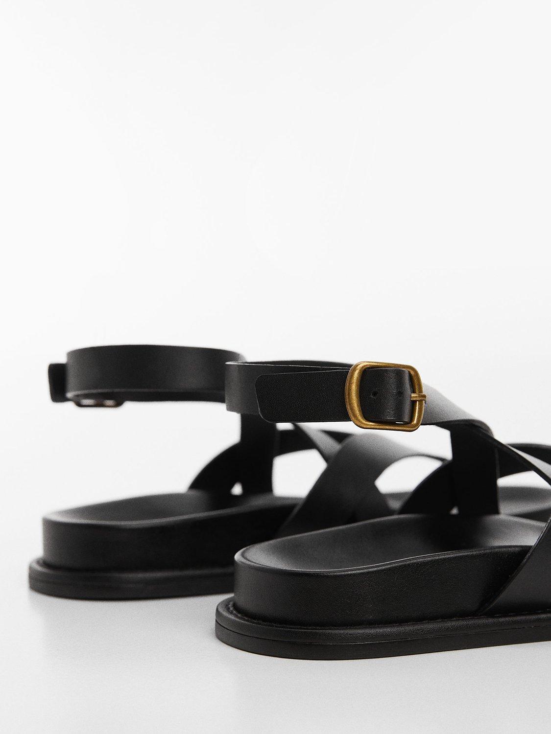 Product image 3 of 4, which shows Mango Utila Leather Strap Sandals, Black, 6