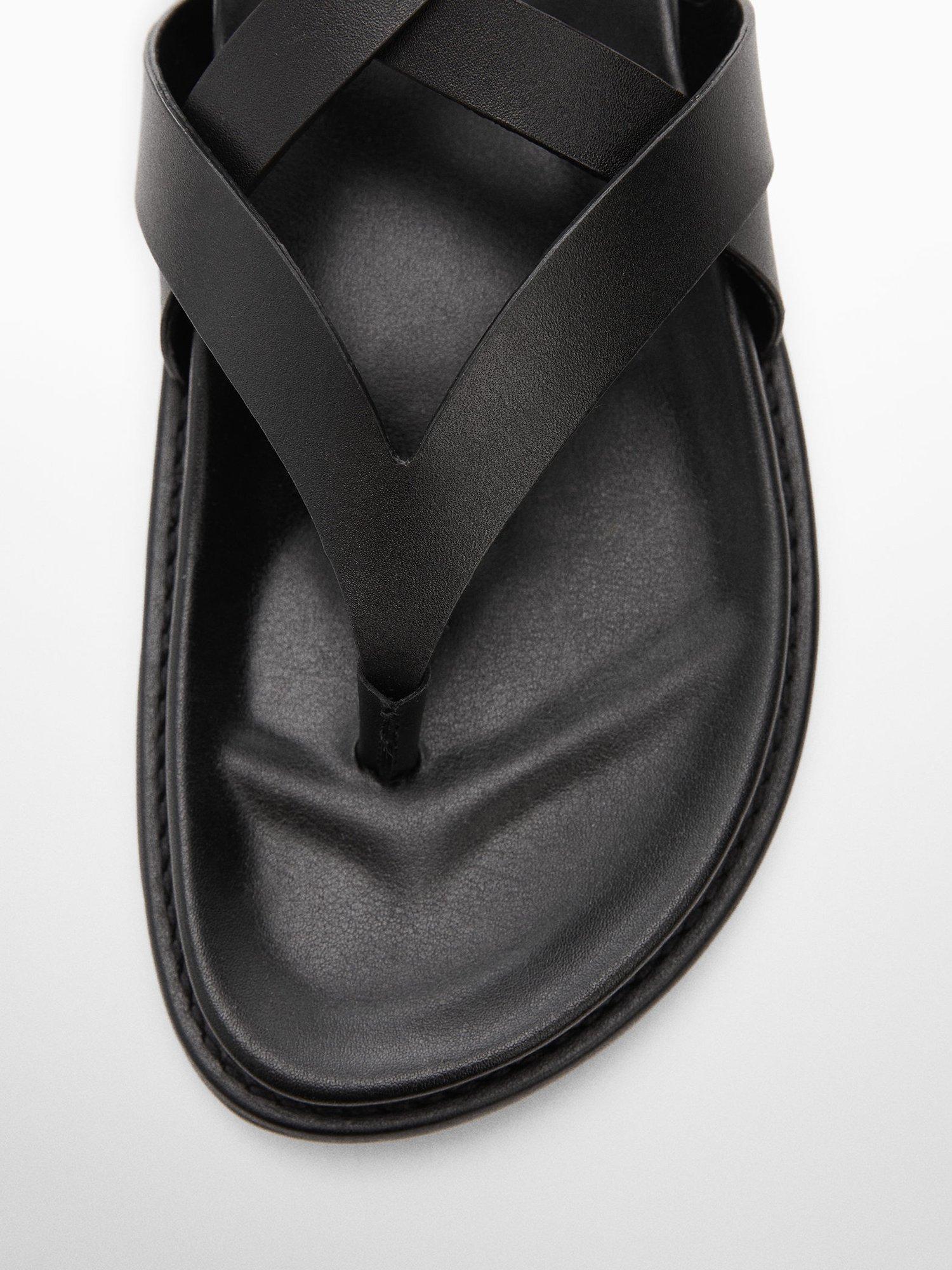 Product image 4 of 4, which shows Mango Utila Leather Strap Sandals, Black, 6