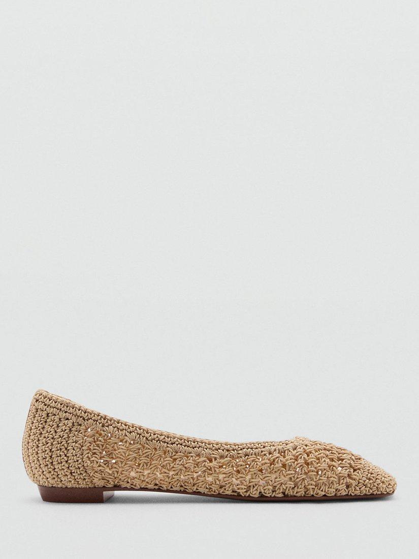 Mango Alado Woven Ballet Pumps, Medium Brown