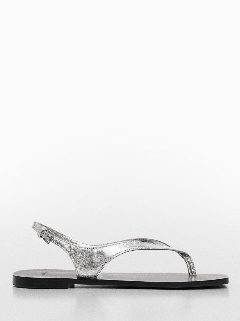 Mango Amanda Leather Straps Sandals, Silver