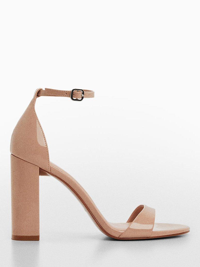 Mango Batia High Block Heel Patent Sandals, Light Pink