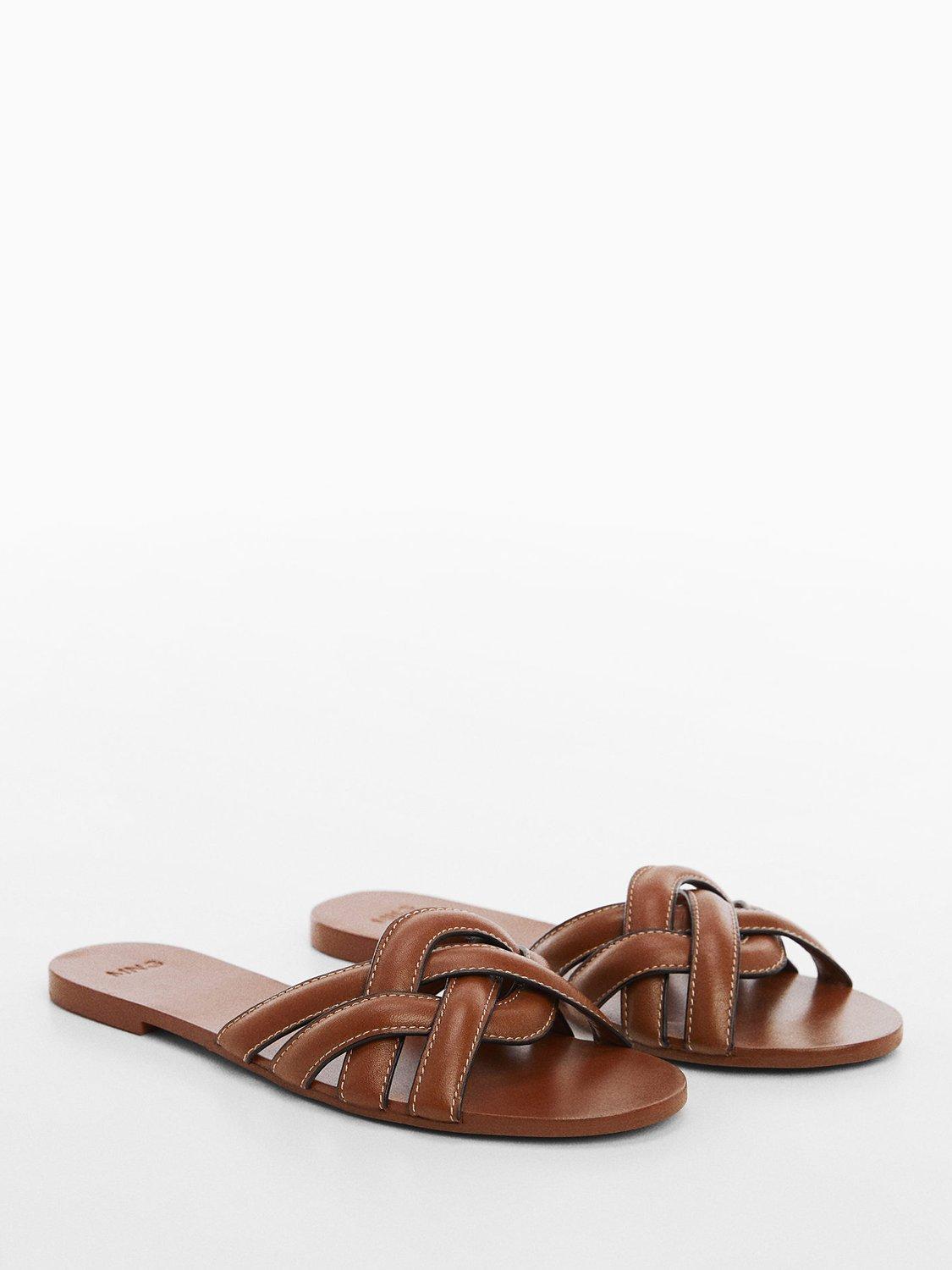 Product image 2 of 4, which shows Mango Doblet Cross Strap Leather Slider Sandals, Tan, 3