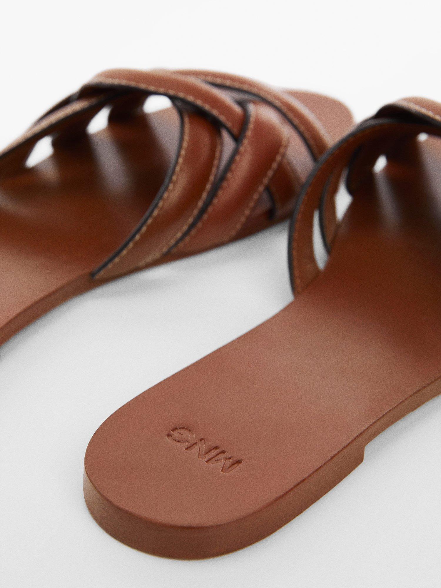 Product image 3 of 4, which shows Mango Doblet Cross Strap Leather Slider Sandals, Tan, 3