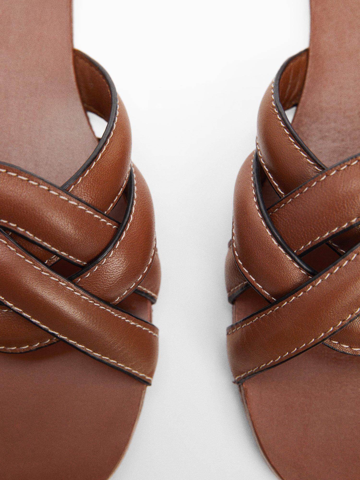 Product image 4 of 4, which shows Mango Doblet Cross Strap Leather Slider Sandals, Tan, 3