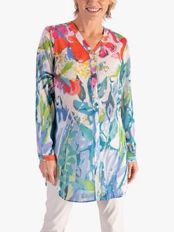 chesca Abstract Spring Flowers Print Chiffon Shirt, Blue/Multi, Blue/Multi