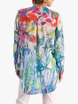 chesca Abstract Spring Flowers Print Chiffon Shirt, Blue/Multi - view 2, Blue/Multi