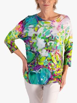 chesca Spring Flowers Print Batwing Top, Green/Multi, Green/Multi