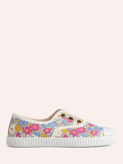 Mini Boden Kids' Canvas Laceless Floral Pull On Plimsolls, Pink Micro Floral, Pink Micro Floral