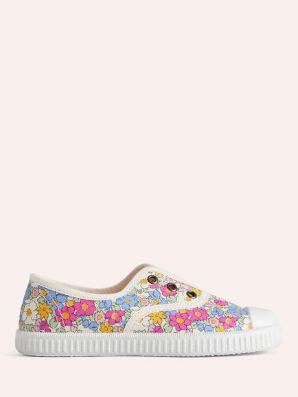 Mini Boden Kids' Canvas Laceless Floral Pull On Plimsolls, Pink Micro Floral, Pink Micro Floral