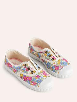 Mini Boden Kids' Canvas Laceless Floral Pull On Plimsolls, Pink Micro Floral - view 2, Pink Micro Floral