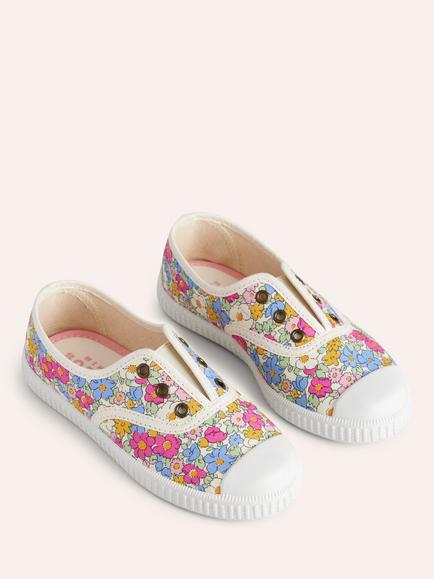Mini Boden Kids' Canvas Laceless Floral Pull On Plimsolls, Pink Micro Floral - view 2, Pink Micro Floral