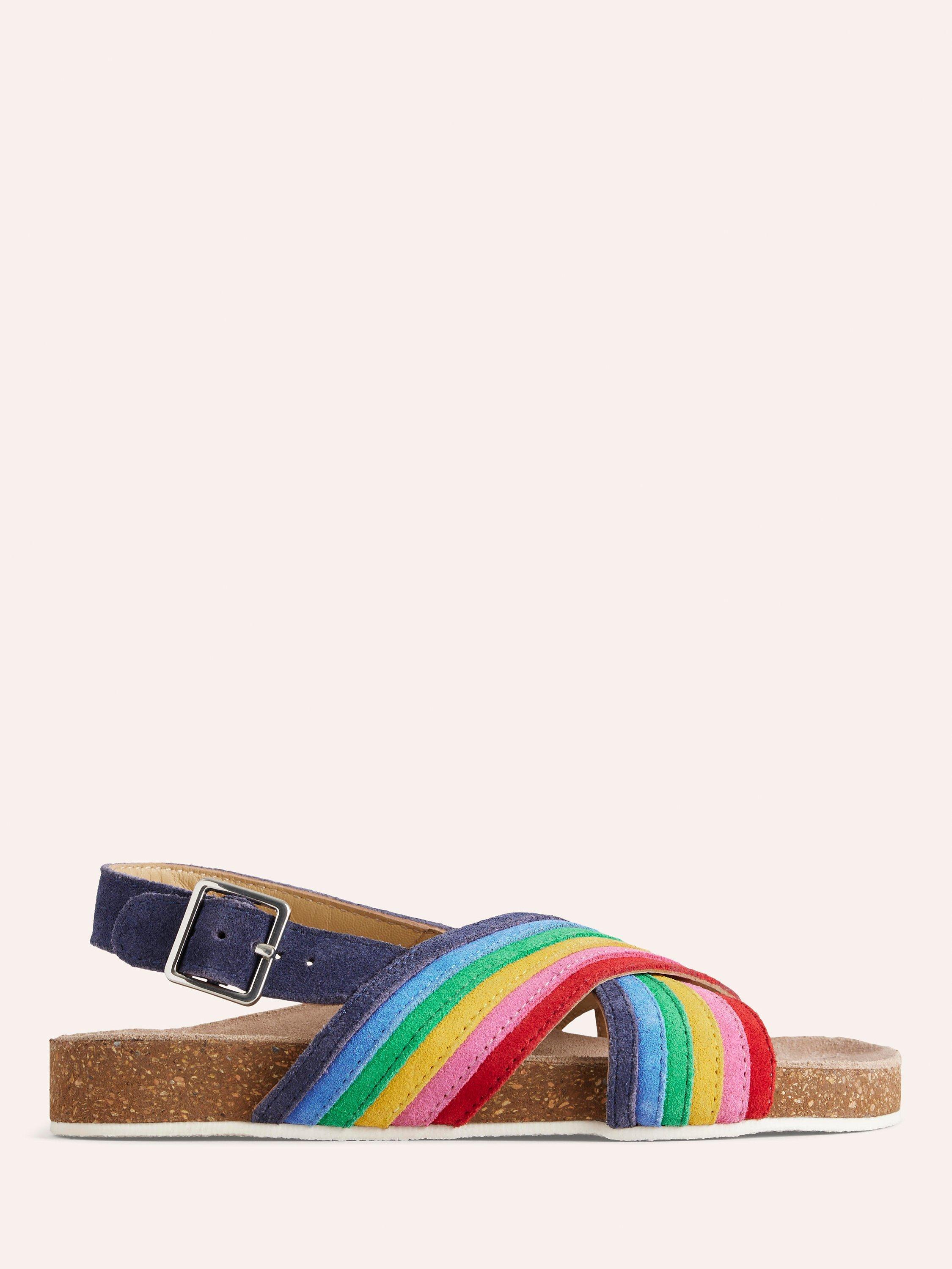 Mini Boden Kids' Suede Rainbow Cross Over Sandals, Multi