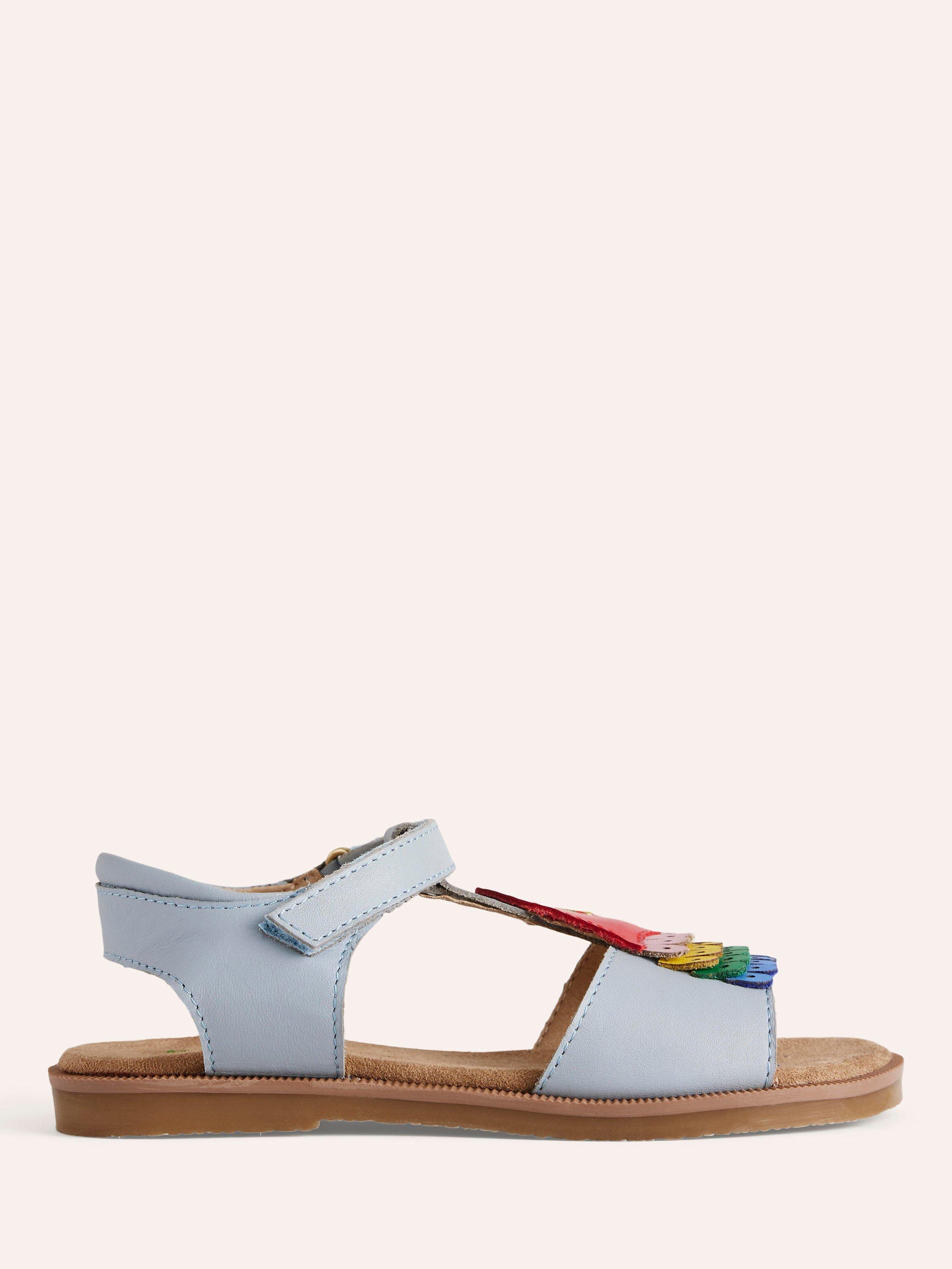 Mini Boden Kids' Fun Parrot Leather Sandals, Blue/Multi