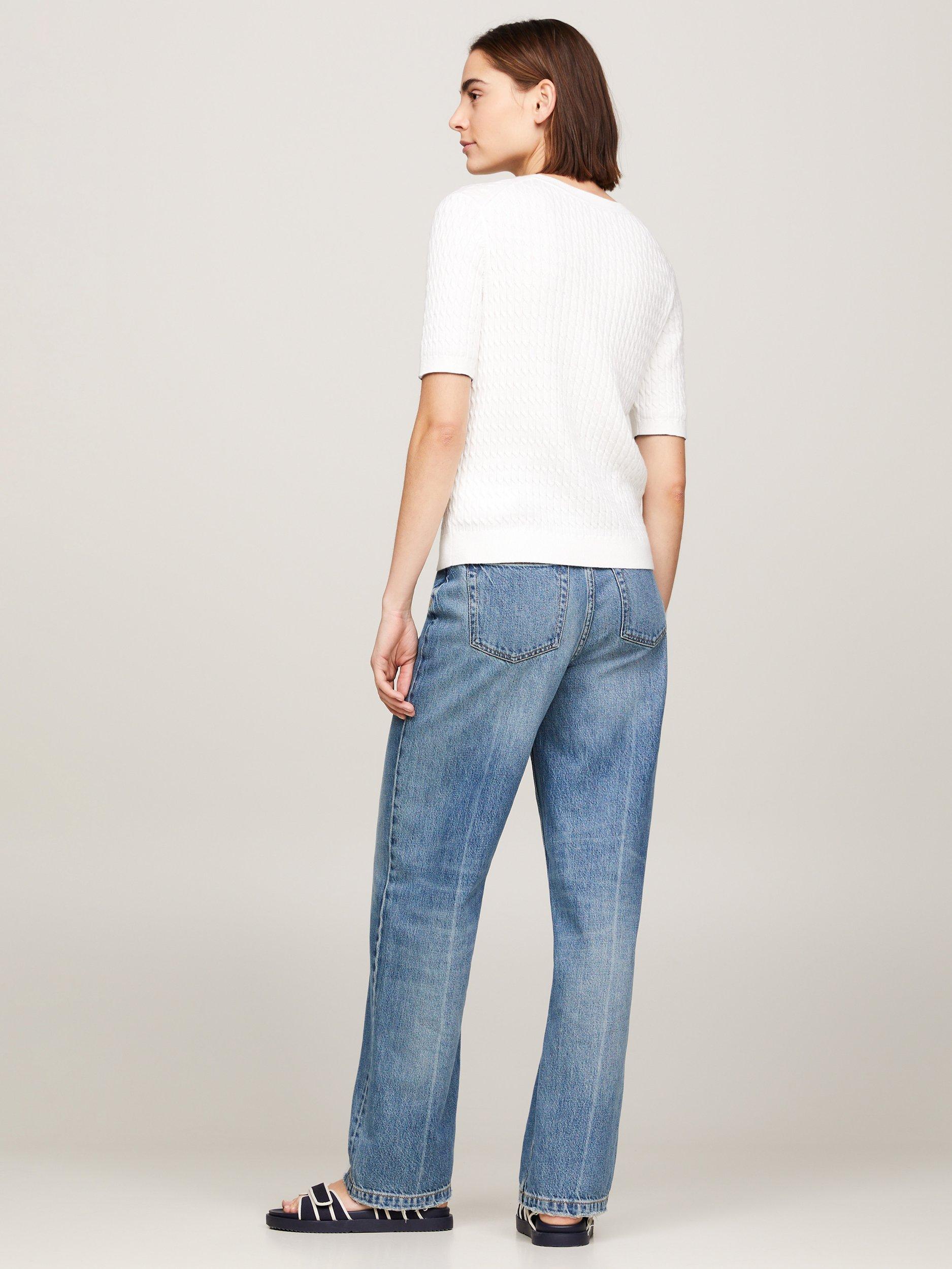 Product image 3 of 5, which shows Tommy Hilfiger Short Sleeve Cable Knit Jumper, Ecru, XS