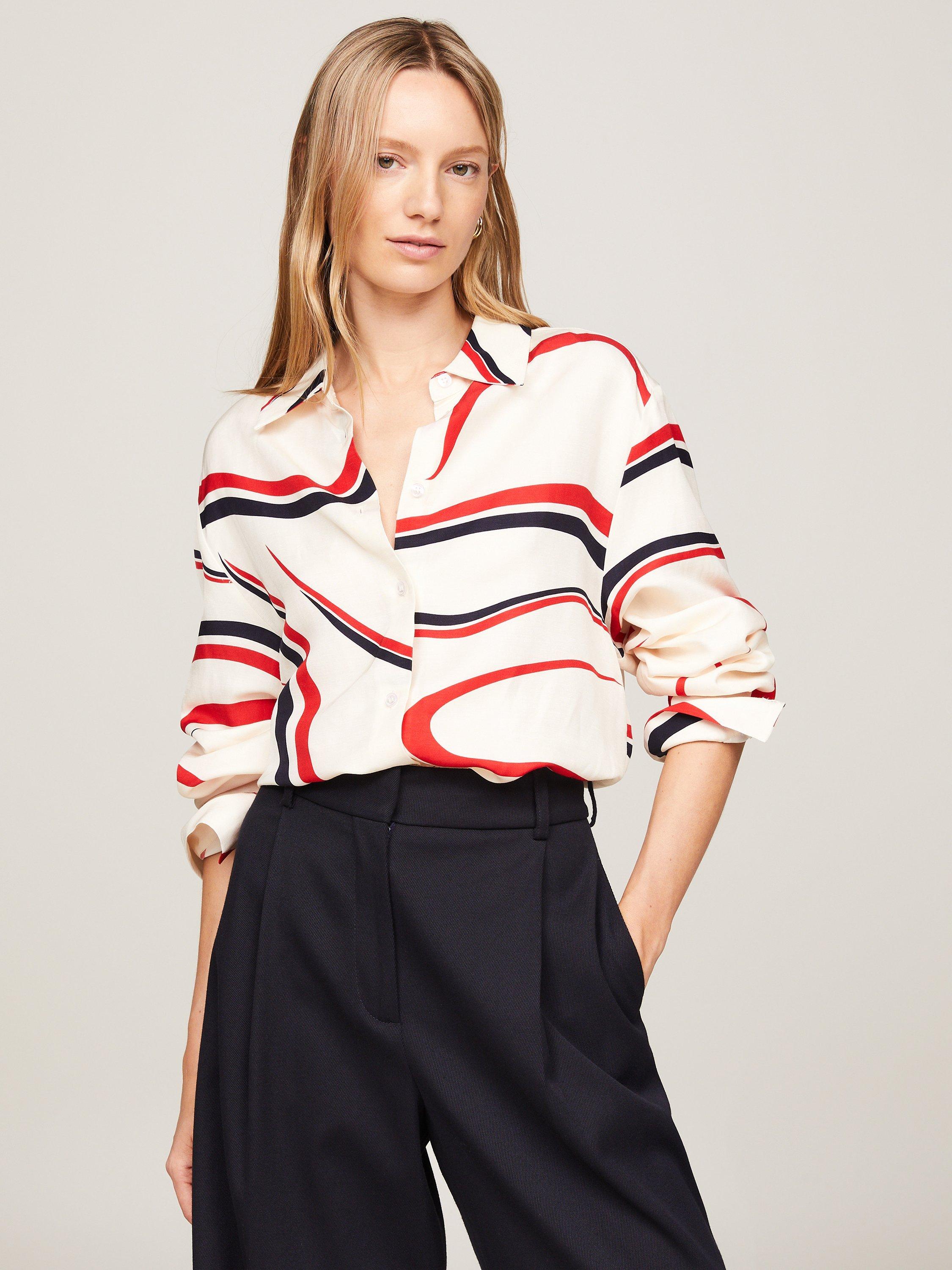 Tommy Hilfiger Relaxed Ribbon Print Linen Blend Shirt, Ecru/Multi