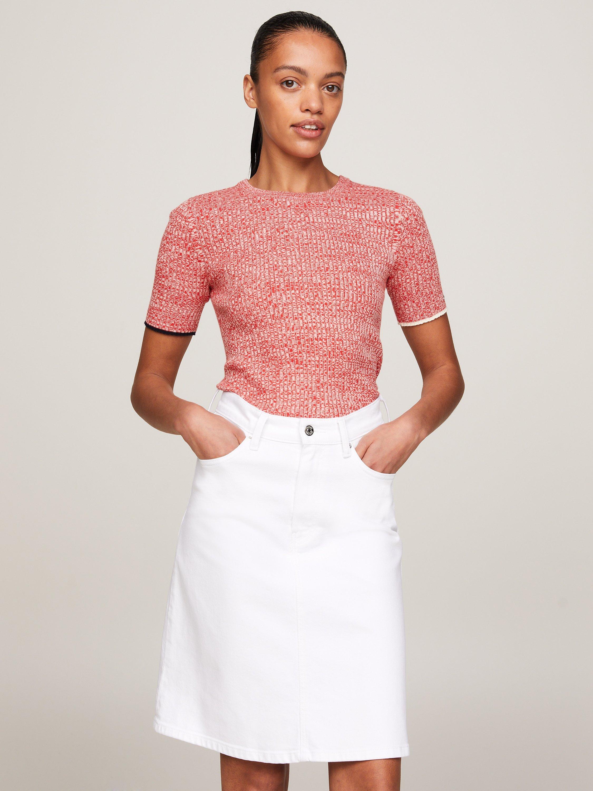 Tommy Hilfiger Marl Rib Knit Top, Fierce Red