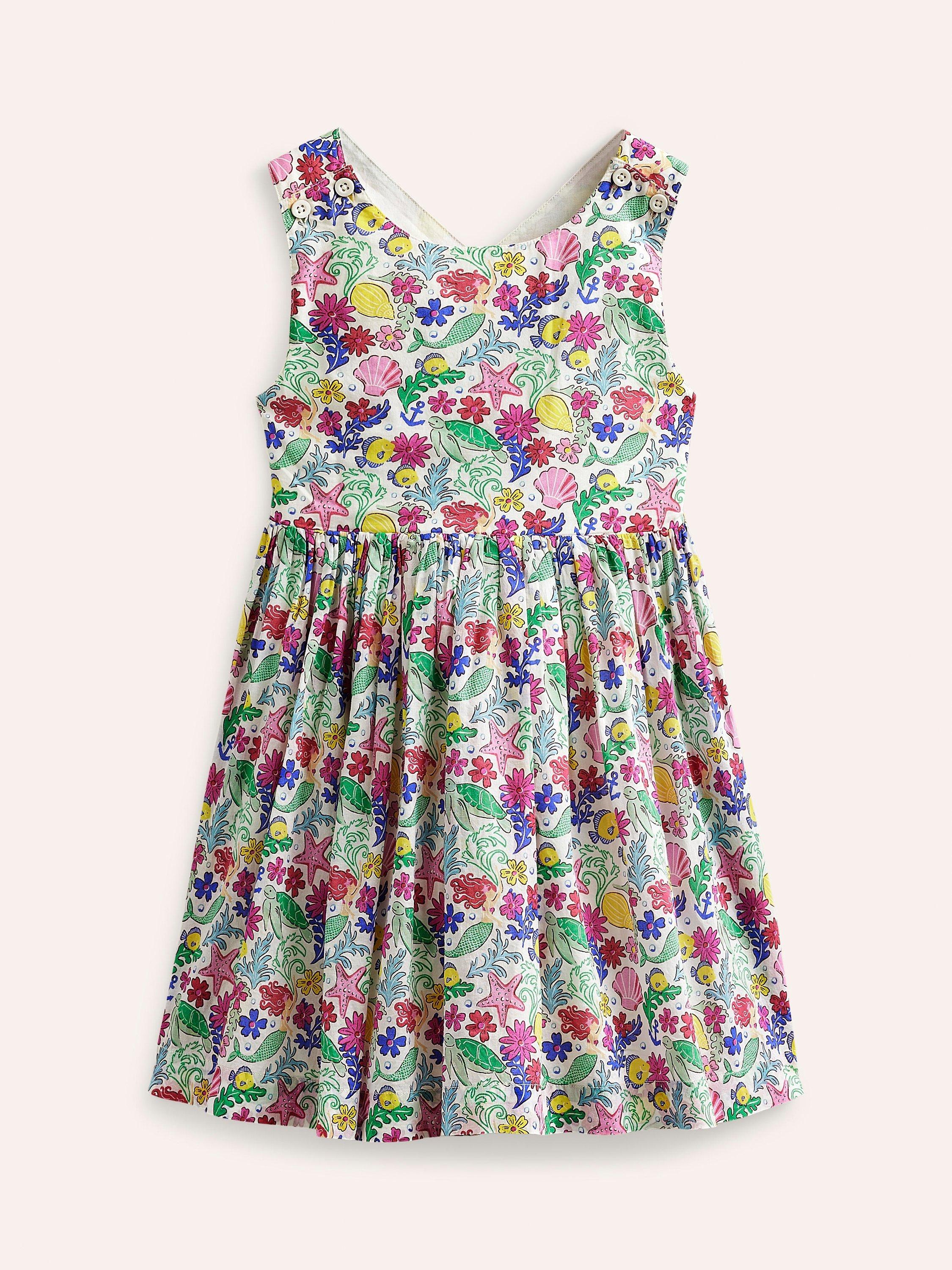 Mini Boden Kids' Mermaid Ditsy Print Cross Back Dress, Multi