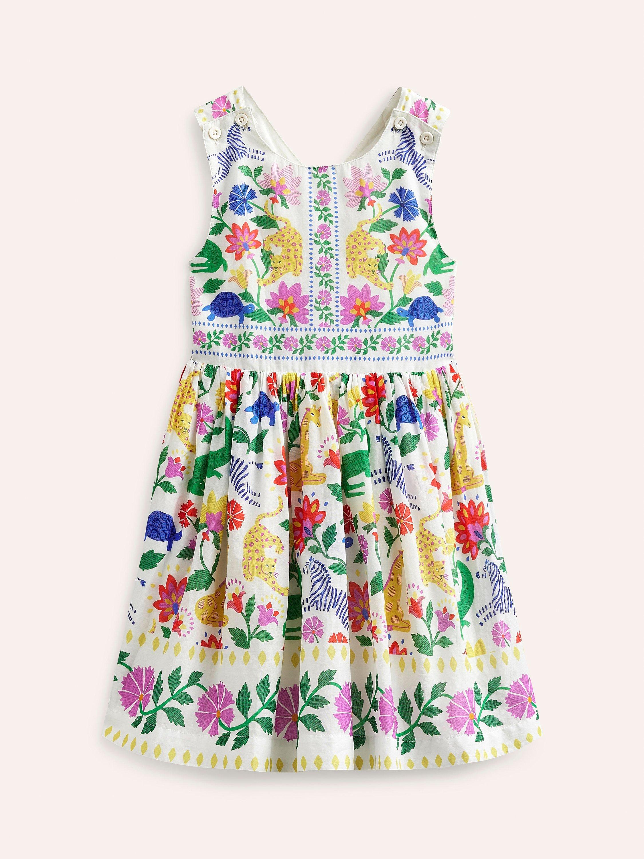 Mini Boden Kids' Safari Floral Print Cross-Back Dress, Multi