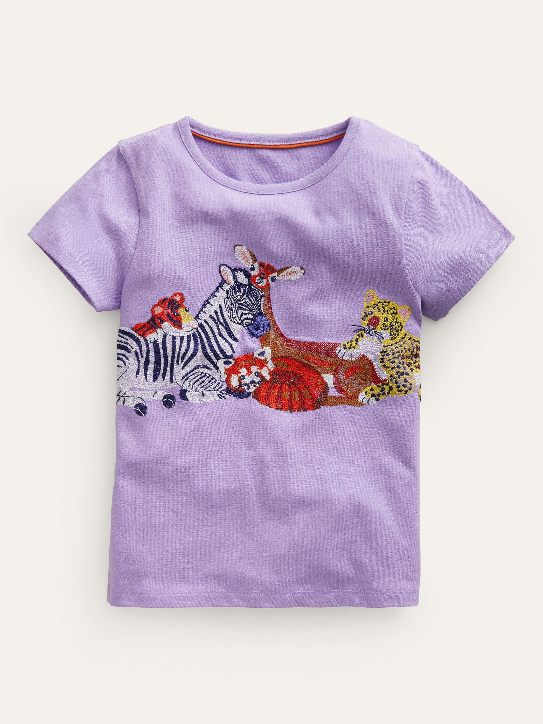 Mini Boden Kids' Safari Animals Superstitch T-Shirt, Violet