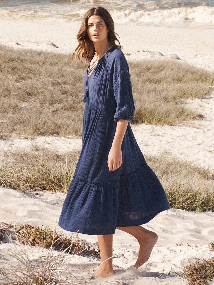 Product image 10 of 10, which shows NRBY Annalisa Cotton Double Gauze Midi Dress, Navy, M