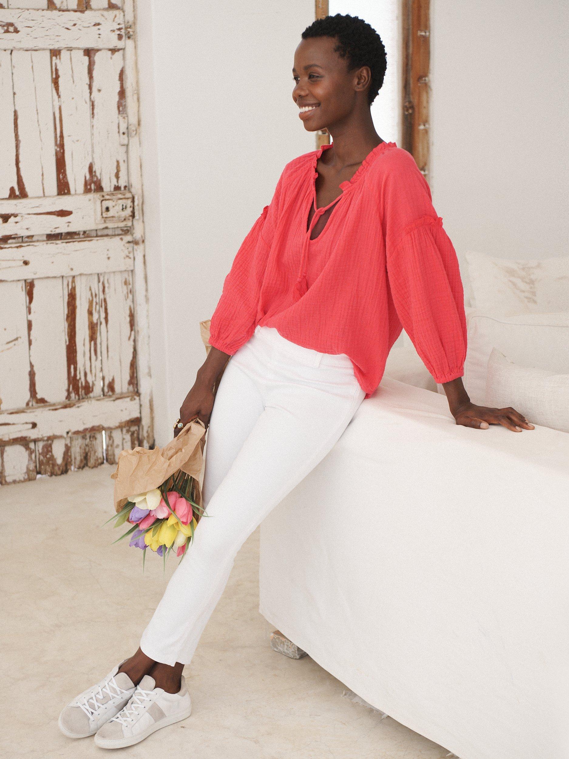 Product image 7 of 7, which shows NRBY Colette Cotton Blend Trousers, White, 10
