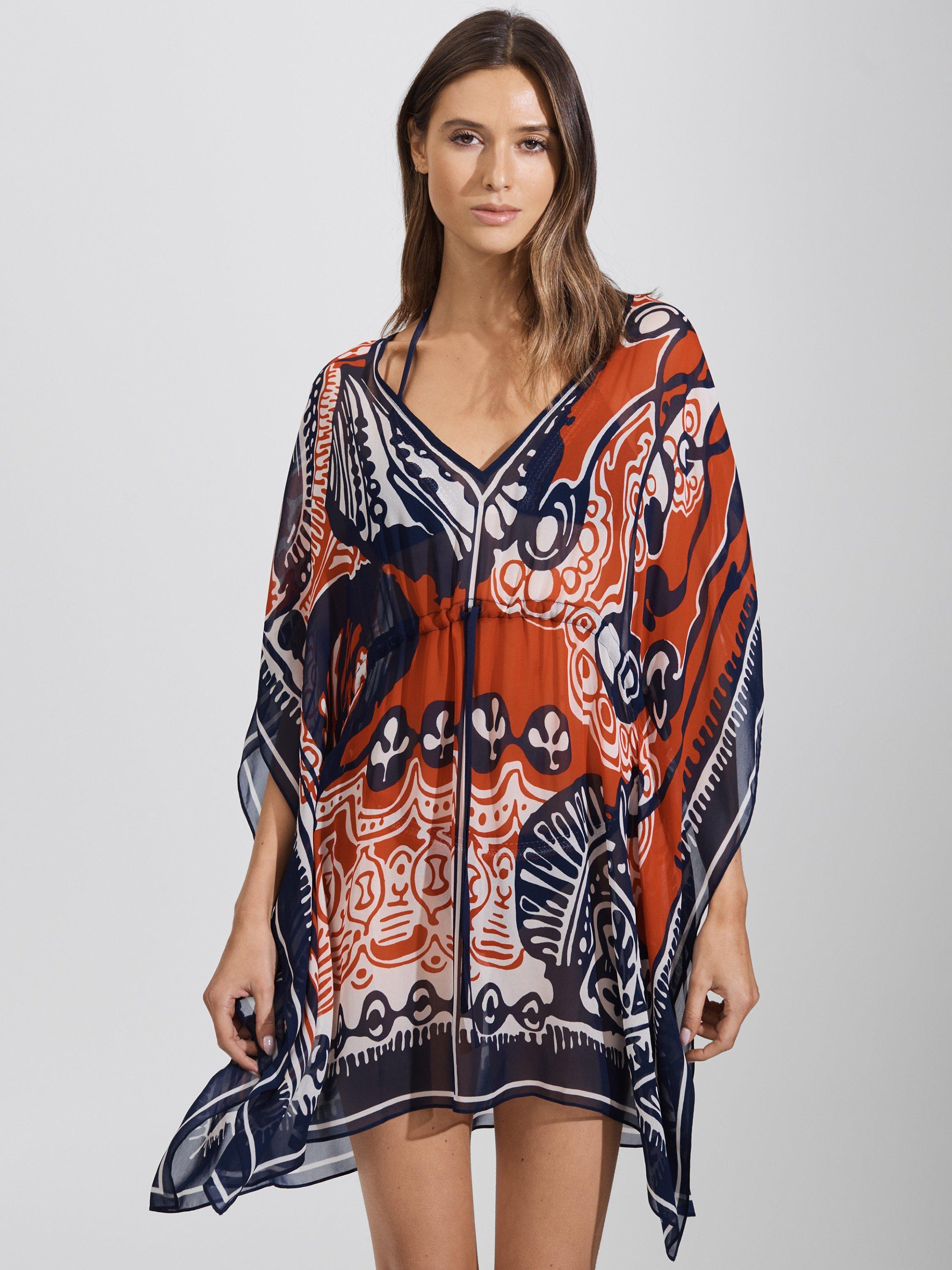 Reiss Emmi Scarf Print Kaftan, Navy/Multi