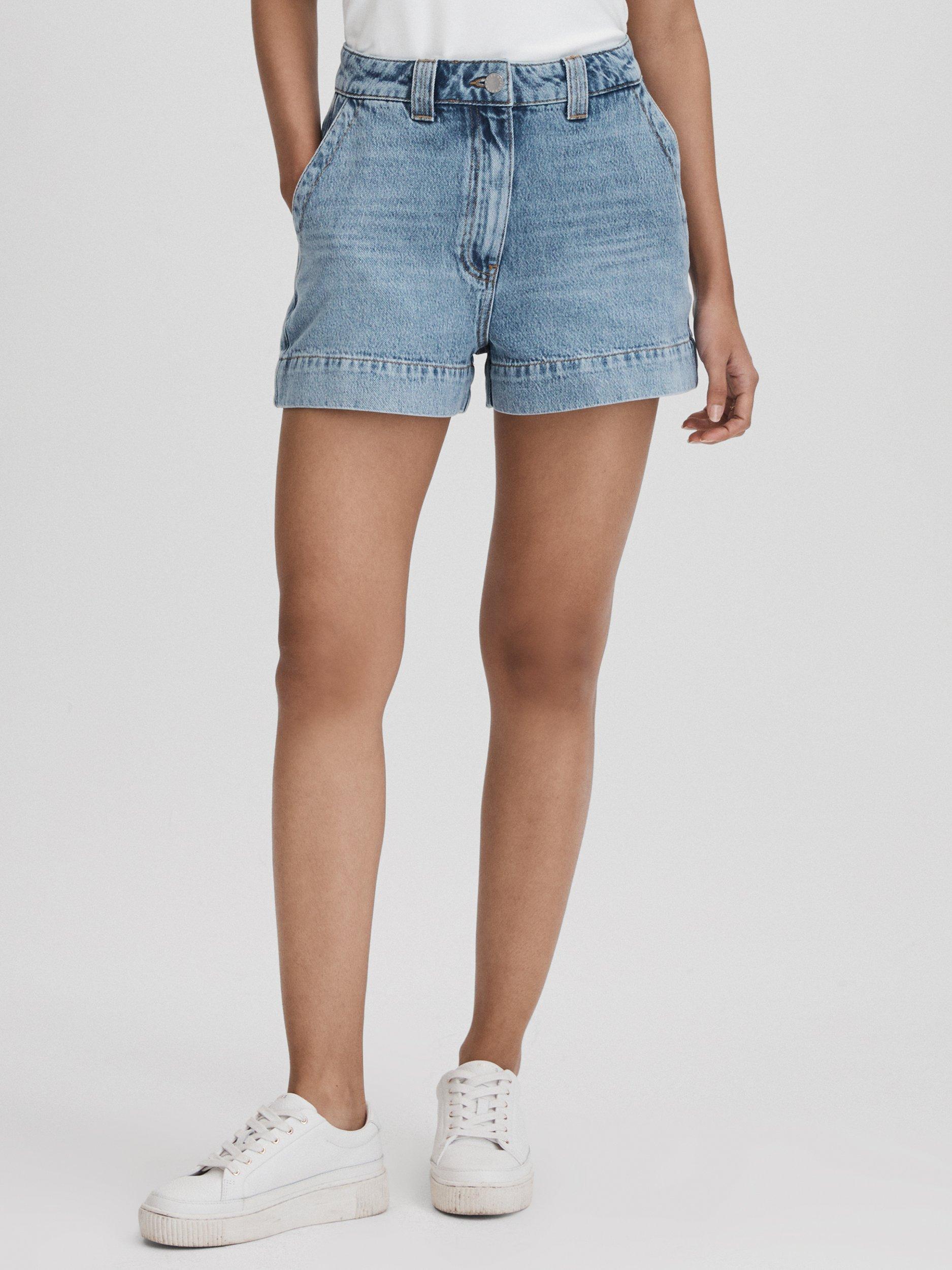 Reiss Olivia High Waist Denim Shorts Light Blue