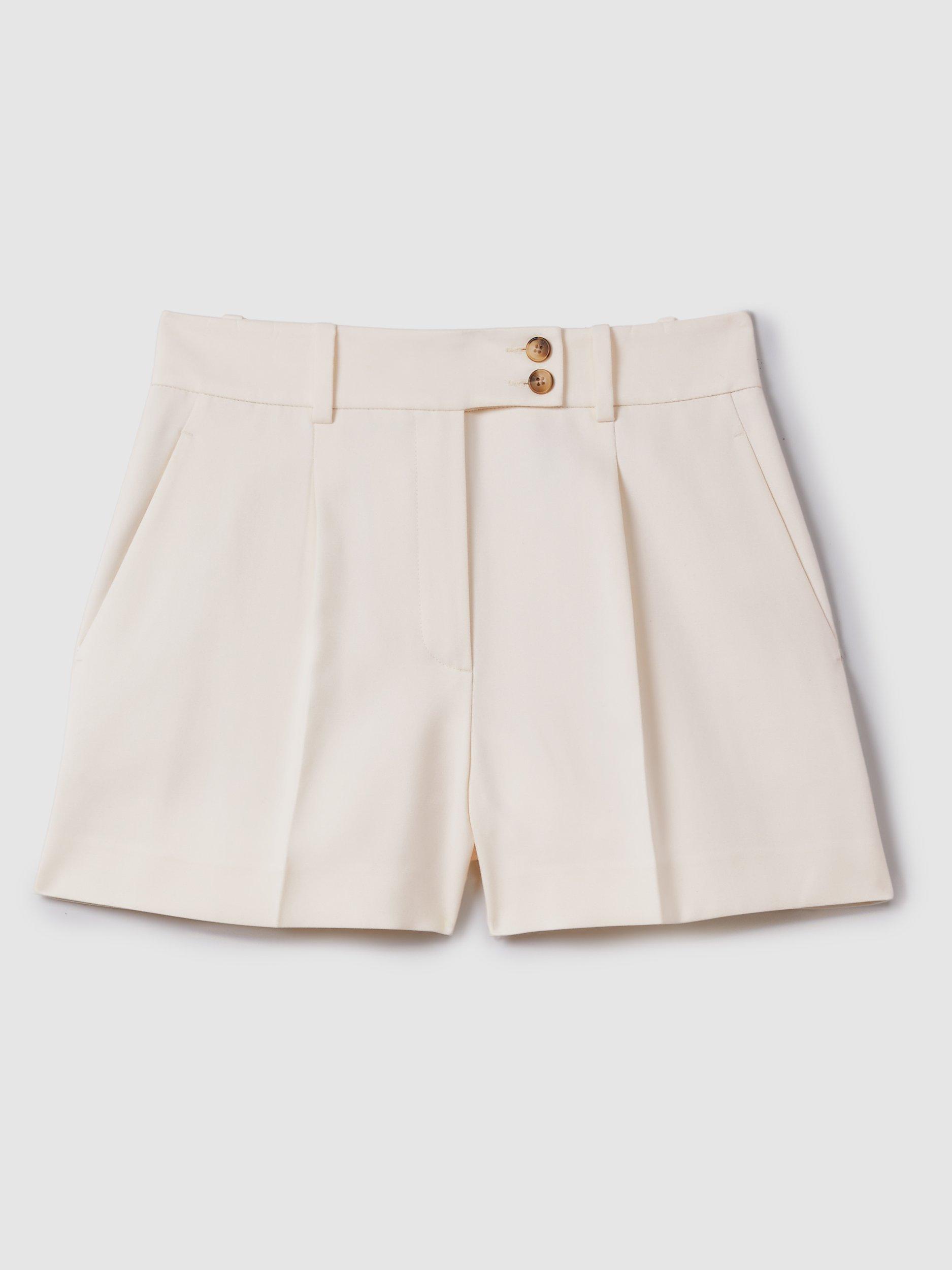Product image 5 of 5, which shows Reiss Millie Pleat Front Tailored Shorts, Cream, 6